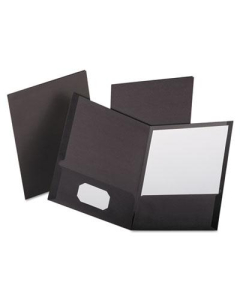 Oxford 100-Sheet 8-1/2" x 11" Linen Two-Pocket Portfolio, Black, 25/Box