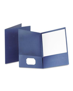 Oxford 100-Sheet 8-1/2" x 11" Linen Two-Pocket Portfolio, Navy, 25/Box