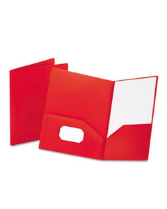 Oxford 100-Sheet 8-1/2" x 11" Poly Two-Pocket Portfolio, Opaque Red