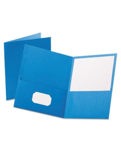 Oxford 100-Sheet 8-1/2" x 11" Embossed Leather Grain Two-Pocket Portfolio, Light Blue, 25/Box