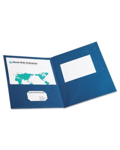 Oxford 100-Sheet 8-1/2" x 11" Embossed Leather Grain Two-Pocket Portfolio, Blue, 25/Box