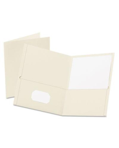 Oxford 100-Sheet 8-1/2" x 11" Embossed Leather Grain Two-Pocket Portfolio, White, 25/Box