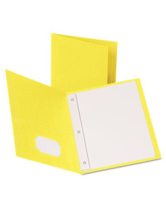 Oxford 1/2" Capacity 8-1/2" x 11" Tang Fastener Twin-Pocket Folders, Yellow, 25/Box