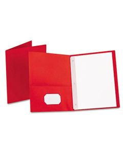 Oxford 1/2" Capacity 8-1/2" x 11" Tang Fastener Twin-Pocket Folders, Red, 25/Box