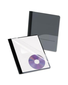 Oxford 1/2" Capacity 8-1/2" x 11" Prong Fastener CD Pocket Report Cover, Black, 25/Box