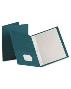 Oxford 1/2" Capacity 8-1/2" x 11" Tang Fastener Twin-Pocket Folders, Teal, 25/Box