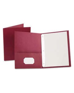 Oxford 1/2" Capacity 8-1/2" x 11" Tang Fastener Twin-Pocket Folders, Burgundy, 25/Box