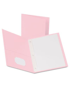 Oxford 1/2" Capacity 8-1/2" x 11" Tang Fastener Twin-Pocket Folders, Pink, 25/Box