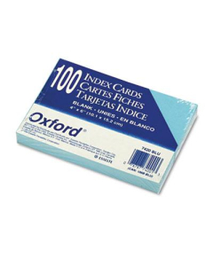 Oxford 4" x 6", 100-Cards, Blue, Unruled Index Cards