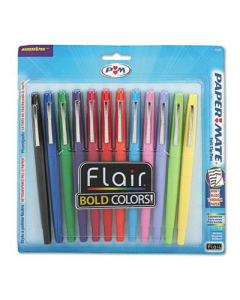 Paper Mate Flair 1.4 mm Medium Stick Porous Point Pens, Assorted, 12-Pack