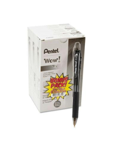 Pentel WOW! 1 mm Medium Retractable Ballpoint Pens, Black, 36-Pack