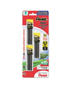 Pentel Super Hi-Polymer 3-Pack 0.9 mm Black Lead Refills, 30-Leads