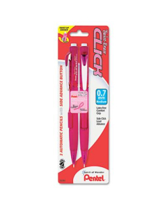 Pentel Twist-Erase Click #2 0.7 mm Pink Ribbon Mechanical Pencils, 2-Pack