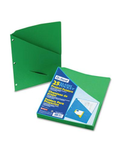 Pendaflex 8-1/2" x 11" 3-Hole Punched Slash Pocket Project Folders, Green, 25/Pack