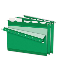 Pendaflex Ready-Tab Reinforced Letter 1/5 Tab Hanging File Folders, Bright Green, 25/Box