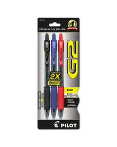 Pilot G2 0.7 mm Fine Retractable Gel Roller Ball Pens, Assorted, 3-Pack