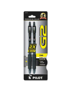 Pilot G2 0.7 mm Fine Retractable Gel Roller Ball Pens, Black, 2-Pack