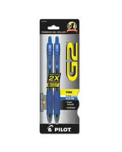 Pilot G2 0.7 mm Fine Retractable Gel Roller Ball Pens, Blue, 2-Pack