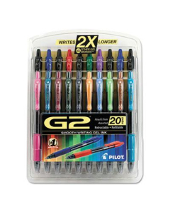 Pilot G2 0.7 mm Fine Retractable Gel Roller Ball Pens, Assorted, 20-Pack