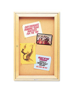 Quartet Indoor 1 Hinged 2' x 3' Oak Enclosed Cork Bulletin Board Cabinet