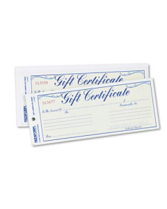 Rediform 8-1/2" x 3-2/3" 25-Sheets, Blue Gold Gift Certificates with Envelopes