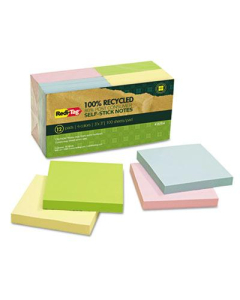 Redi-Tag 3" X 3", 12 100-Sheet Pads, Pastel Sticky Notes