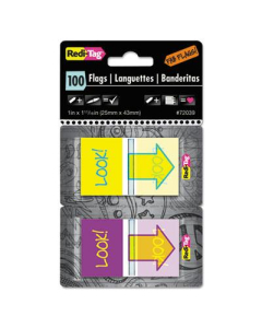 Redi-Tag 1" x 1 11/16" "Look!" Pop-Up Fab Flags with Dispenser, Purple/Yellow, 100/Pack