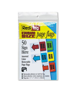 Redi-Tag 1-7/10" x 1" Removable Page Flags, Assorted, 50 Flags/Pack