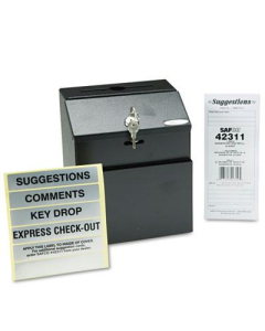 Safco Steel Suggestion/Key Drop Box with Locking Top, 7" W x 6" D x 8.5" H, Black