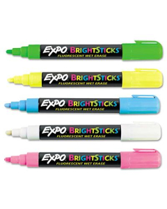 Expo Bright Sticks Wet-Erase Fluorescent Marker, Bullet Tip, Assorted, 5-Pack