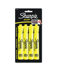 Sharpie Accent Tank Style Chisel Tip Highlighter, Yellow, 4-Pack