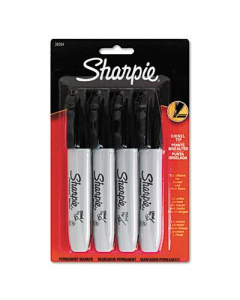 Sharpie Permanent Marker, Chisel Tip, Black, 4-Pack
