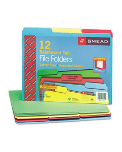 Smead Reinforced 1/3 Cut Top Tab Letter File Folder, Assorted, 12-Pack
