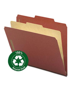 Smead Recycled 4-Section Letter 25-Point Pressboard Classification Folders, Red, 10/Box
