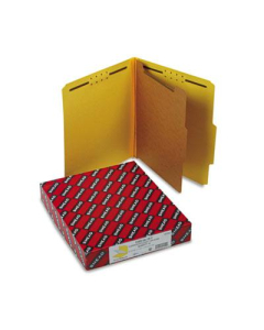Smead 4-Section Letter 23-Point Pressboard Classification Folders, Yellow, 10/Box