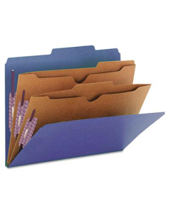 Smead 6-Section Letter 23-Point Pressboard 2-Pocket Classification Folders, Dark Blue, 10/Box