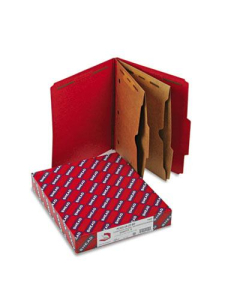 Smead 6-Section Letter 23-Point Pressboard 2-Pocket Classification Folders, Bright Red, 10/Box