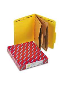 Smead 6-Section Letter 23-Point Pressboard 2-Pocket Classification Folders, Yellow, 10/Box