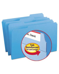 Smead Reinforced 1/3 Cut Top Tab Legal File Folder, Blue, 100/Box