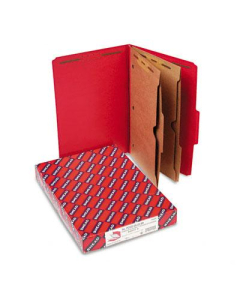 Smead 6-Section Legal 23-Point Pressboard 2-Pocket Classification Folders, Bright Red, 10/Box