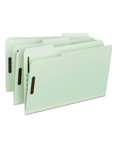 Smead Recycled Legal 1" Expanding 1/3 Cut Top Tab 2-Fastener Pressboard Folder, Gray-Green, 25/Box