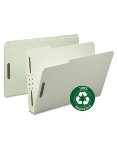 Smead Recycled Legal 2" Expanding 1/3 Cut Top Tab 2-Fastener Pressboard Folder, Gray-Green, 25/Box