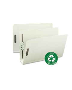 Smead Recycled Legal 3" Expanding 1/3 Cut Top Tab 2-Fastener Pressboard Folder, Gray-Green, 25/Box