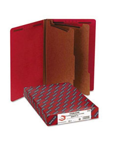Smead 6-Section Legal 23-Point Pressboard Classification Folders, Bright Red, 10/Box