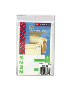 Smead 3-1/8" x 1-5/32" Letters "M & Z" Color-Coded First Letter Combo Labels, Light Green, 100/Pack