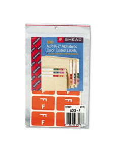 Smead 1" x 1-3/5" Letter "F" Color-Coded Second Letter Labels, Orange, 100/Pack