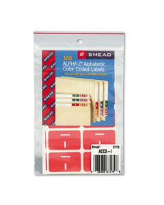 Smead 1" x 1-3/5" Letter "I" Color-Coded Second Letter Labels, Pink, 100/Pack