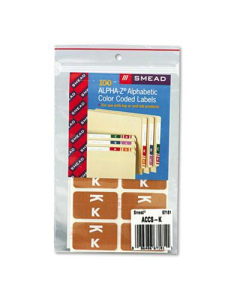 Smead 1" x 1-3/5" Letter "K" Color-Coded Second Letter Labels, Light Brown, 100/Pack