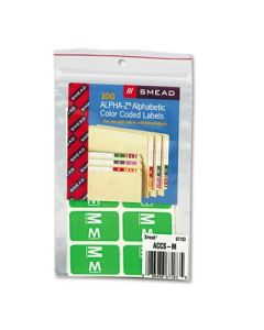 Smead 1" x 1-3/5" Letter "M" Color-Coded Second Letter Labels, Light Green, 100/Pack