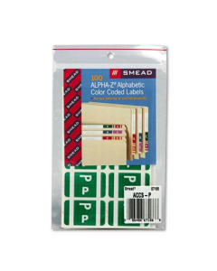 Smead 1" x 1-3/5" Letter "P" Color-Coded Second Letter Labels, Dark Green, 100/Pack